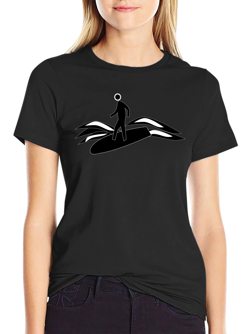 Surfer Dude Graphic Tee - Black Cotton T-Shirt