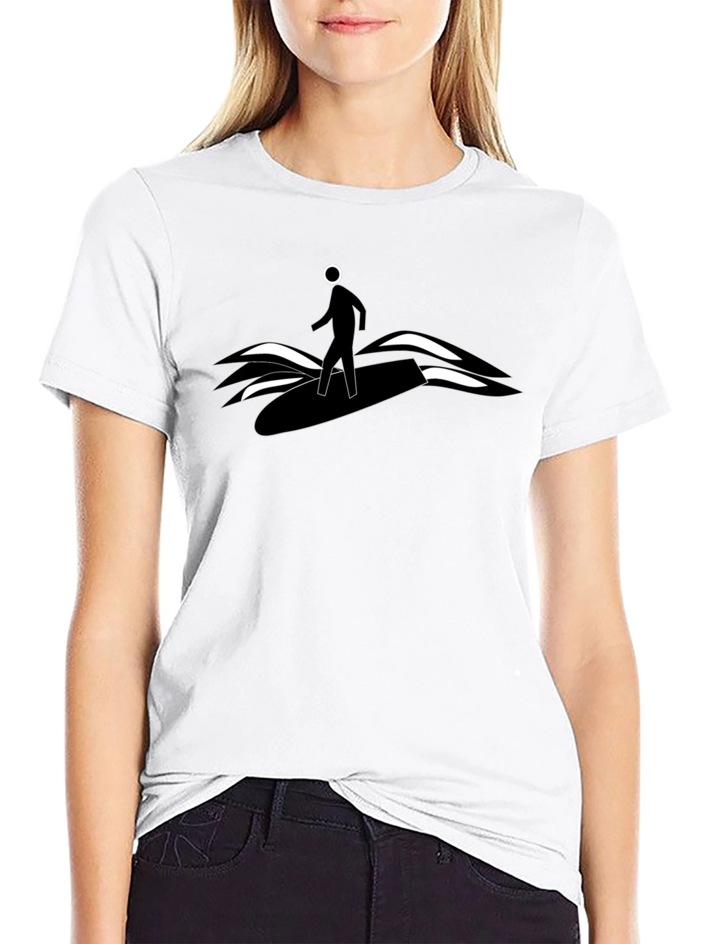 Surfer Dude Graphic Tee - Black Cotton T-Shirt
