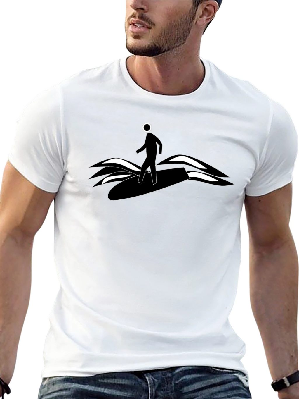 Surfer Dude Graphic Tee - Black Cotton T-Shirt