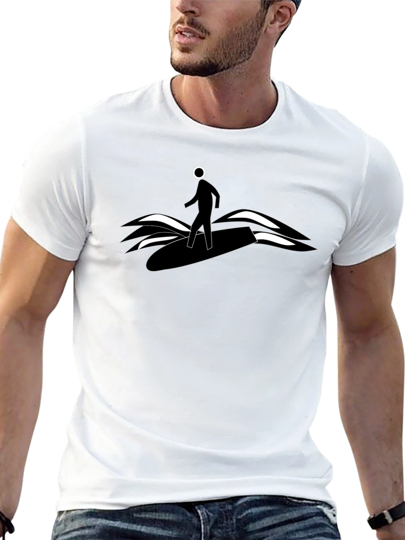 Surfer Dude Graphic Tee - Black Cotton T-Shirt