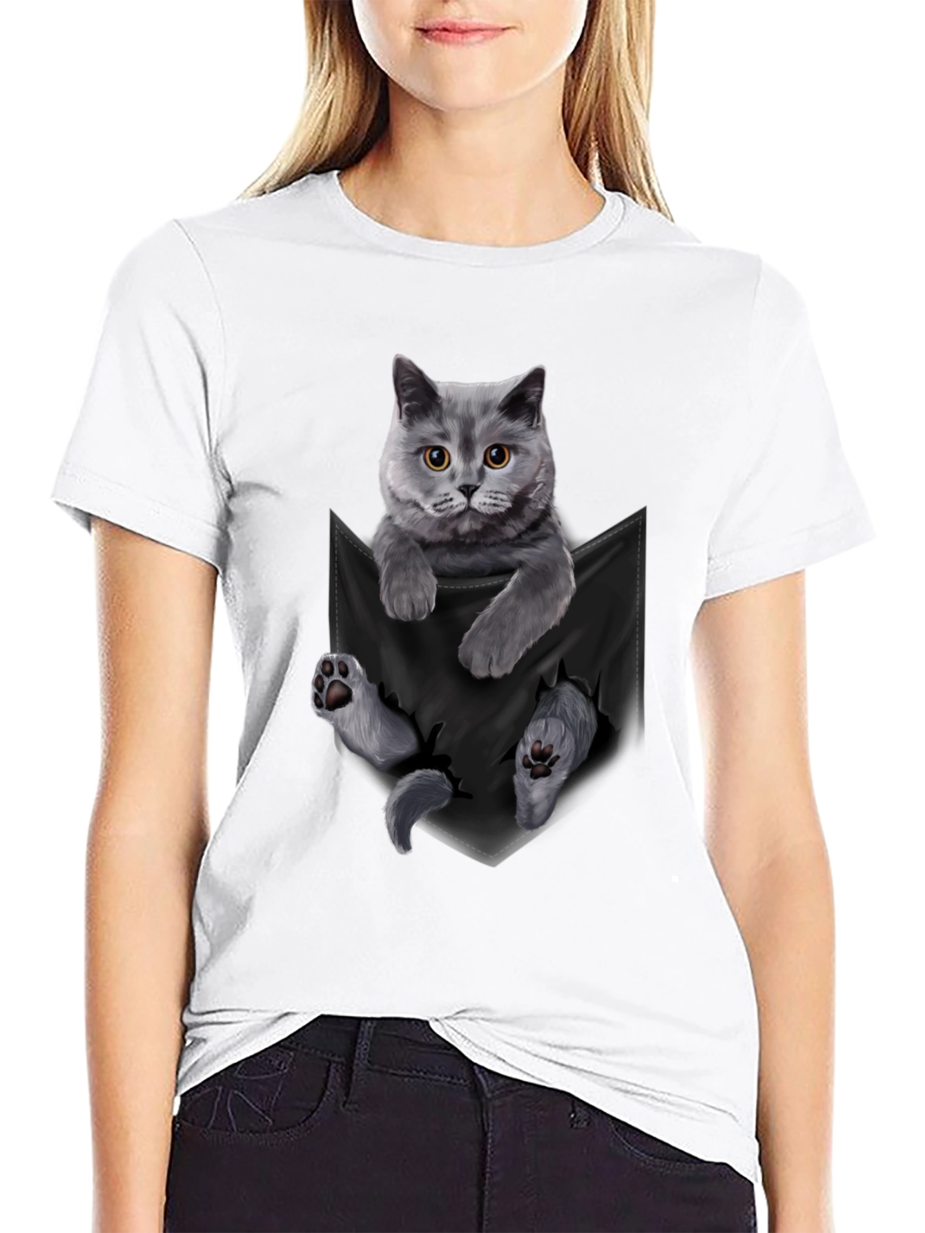 Cat in Pocket Graphic T-Shirt