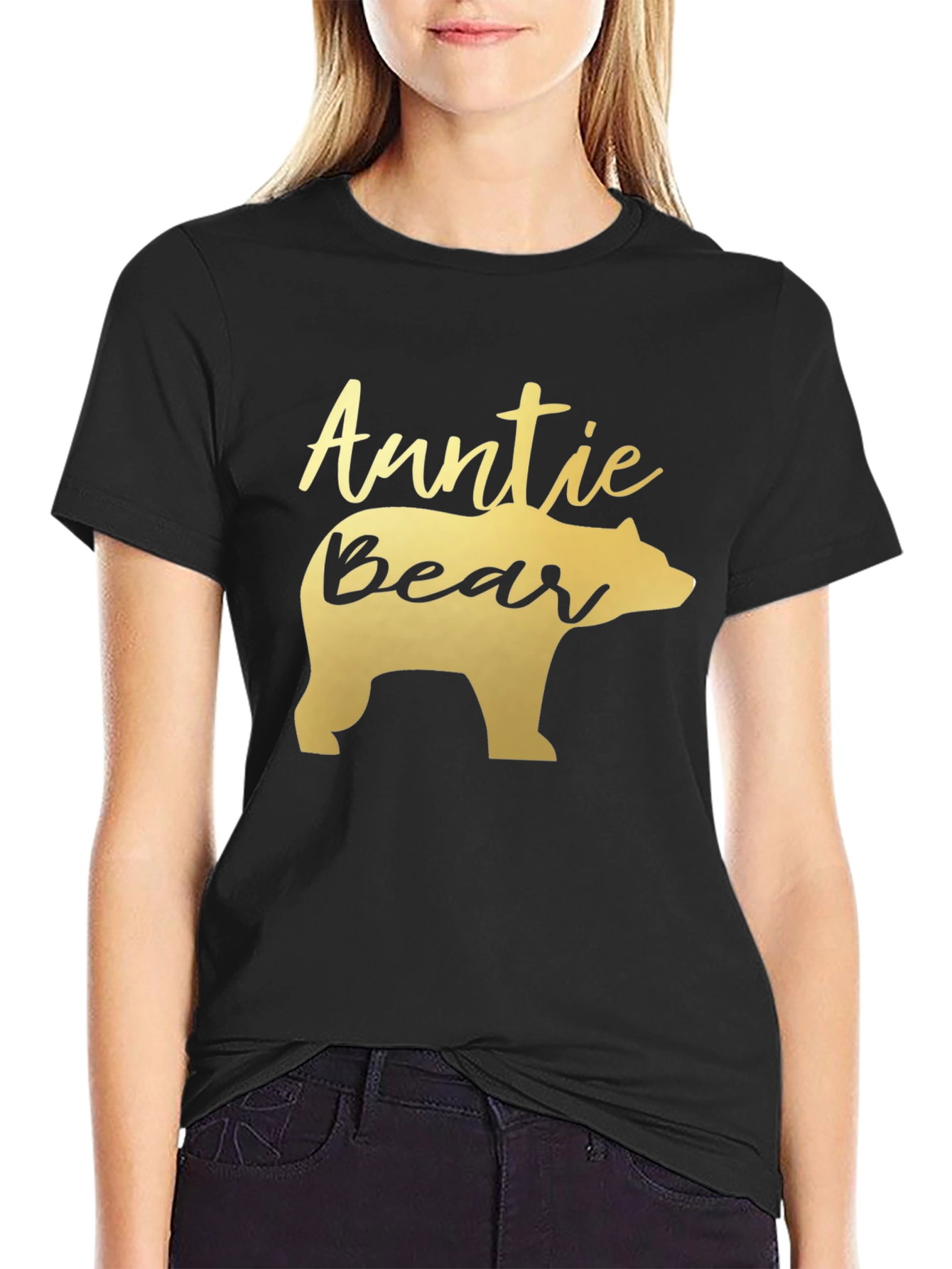 Auntie Bear Graphic T-Shirt - Black