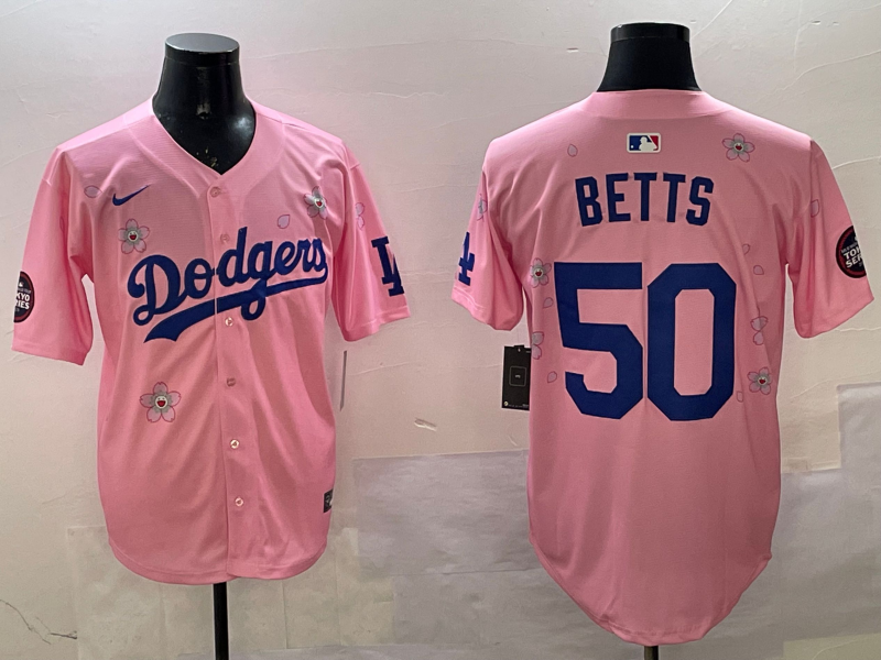 Men's Los Angeles Dodgers Mookie Betts #50 Pink Alternate Replica Player Jerseys
