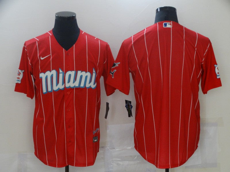 Men's Miami Marlins Red City Connect Replica Blank Jerseys