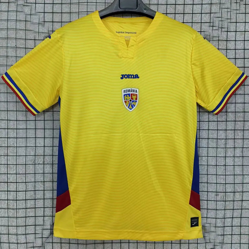 2025/26 Romania Home Yellow Fans Soccer Jersey Front