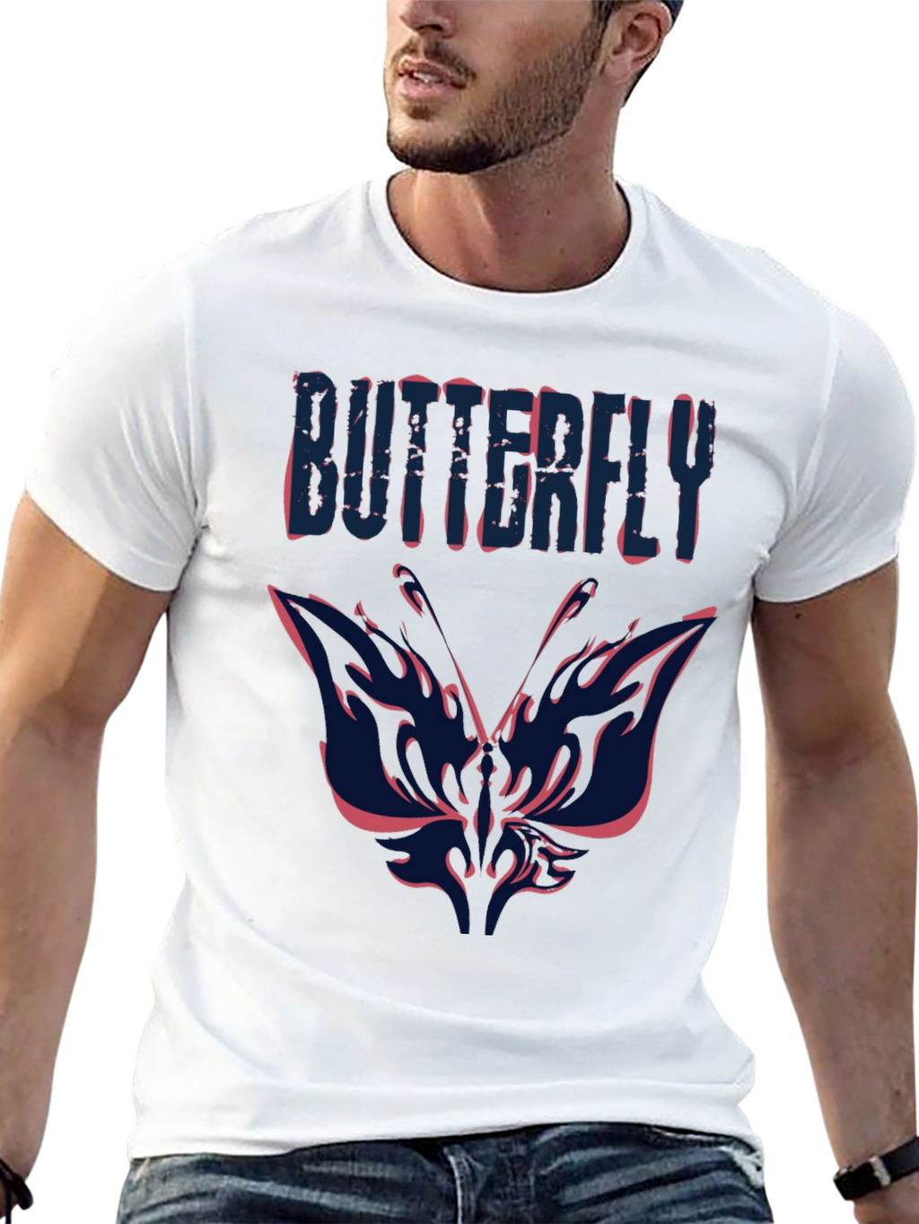 Butterfly Graphic Print Mens Black T-Shirt