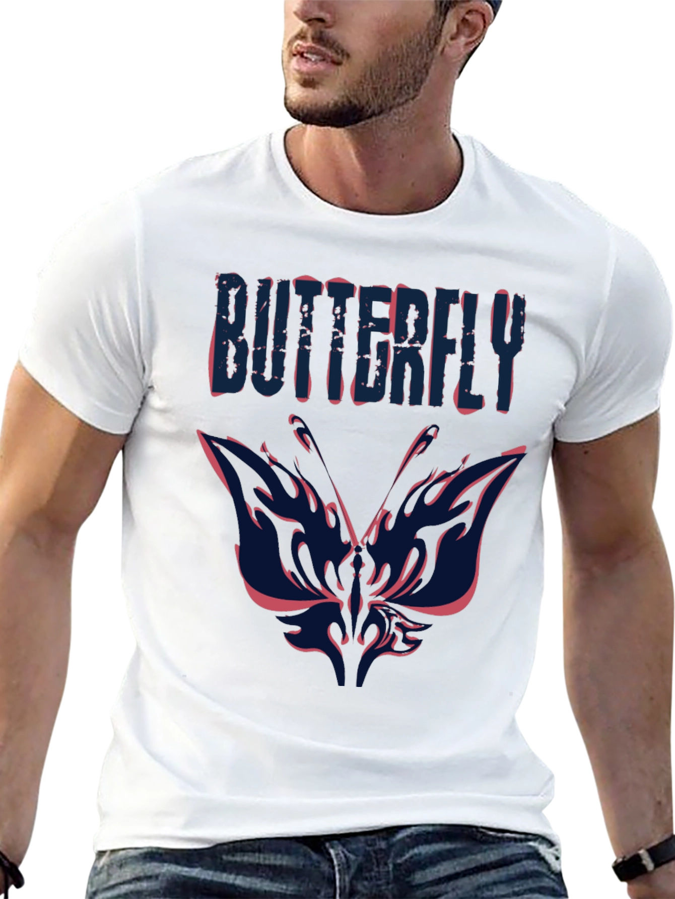 Butterfly Graphic Print Mens Black T-Shirt