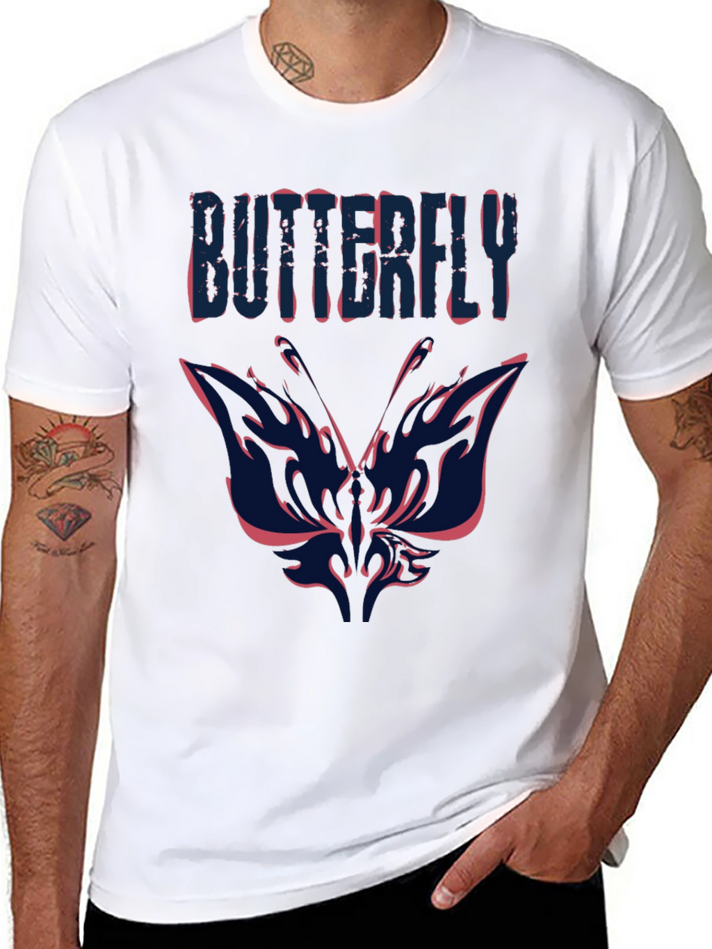 Butterfly Graphic Print Mens Black T-Shirt