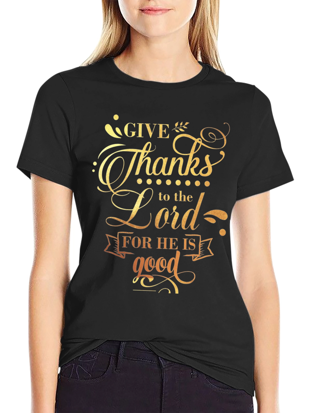 Give Thanks to the Lord Black Graphic T-Shirt