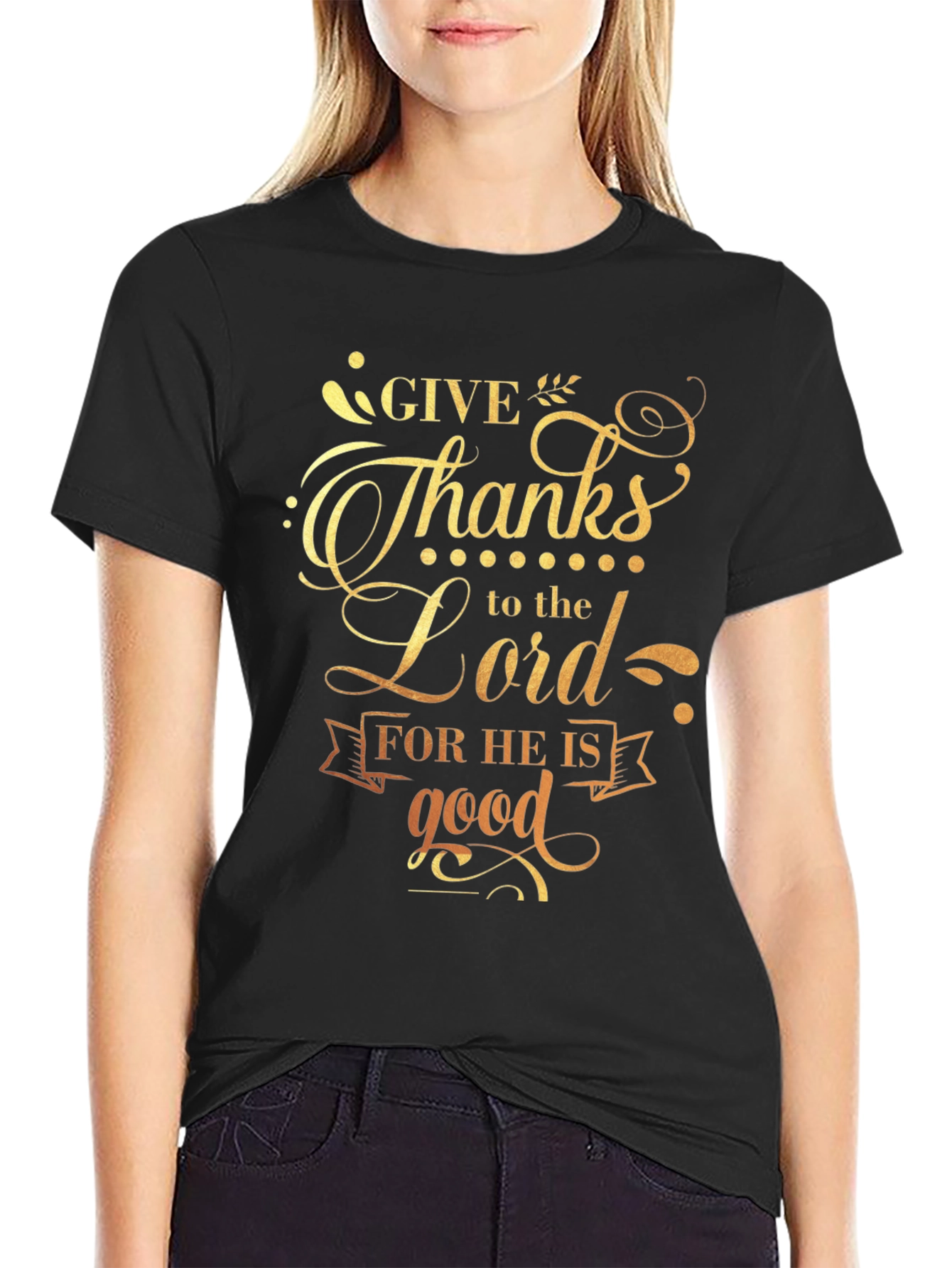 Give Thanks to the Lord Black Graphic T-Shirt