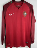 2016 Portugal Home Retro Long Sleeve Soccer Jersey Front