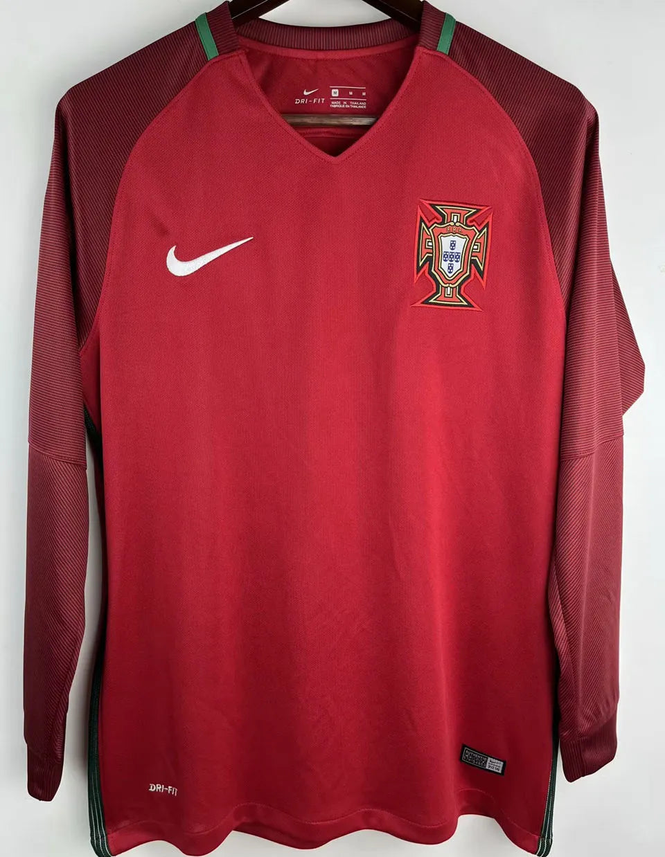 2016 Portugal Home Retro Long Sleeve Soccer Jersey Front