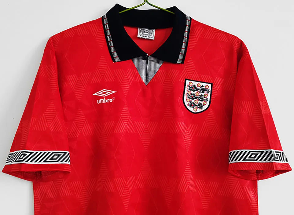 1990 England Away Red Retro Soccer Jersey Detail 4
