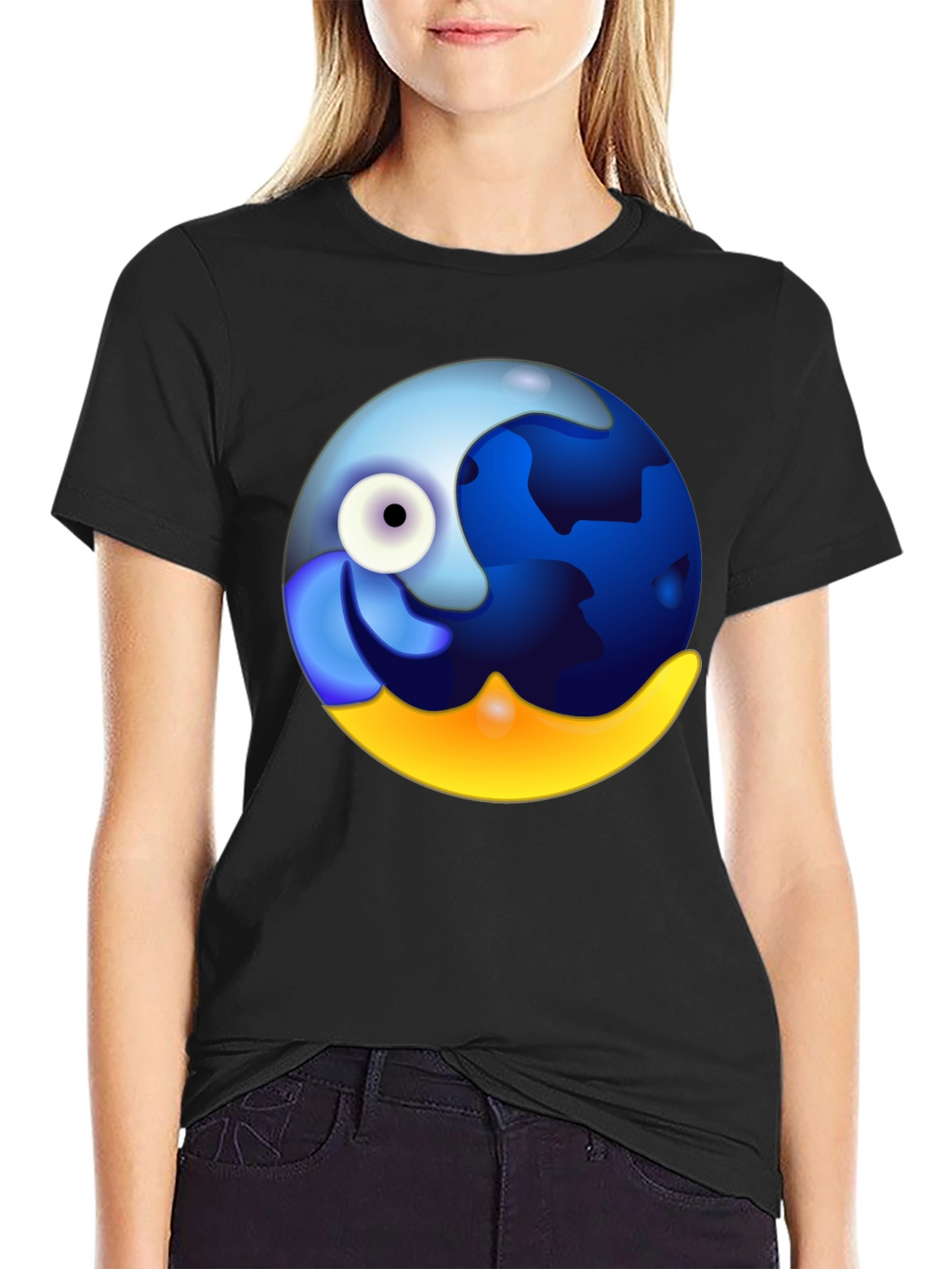 Whimsical Globe Graphic Tee - Black Cotton Comfort