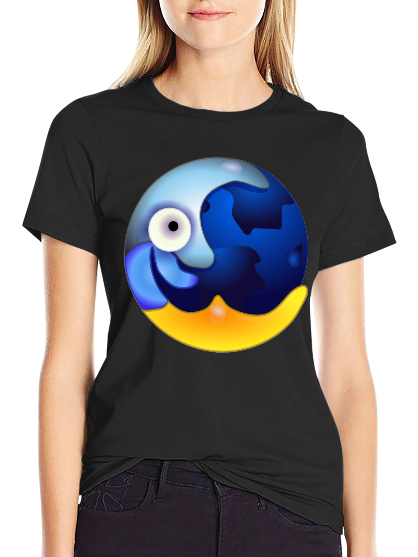 Whimsical Globe Graphic Tee - Black Cotton Comfort