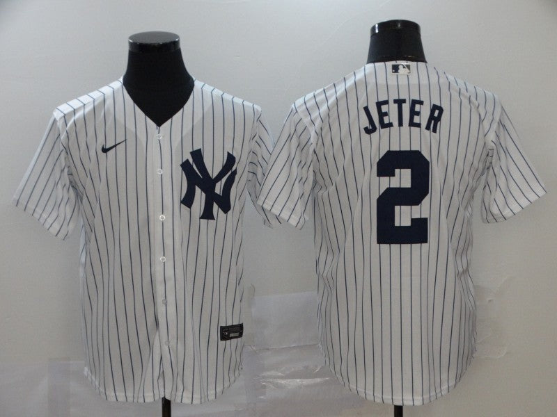 Men's New York Yankees Derek Jeter #2 White Replica Baseball Jerseys