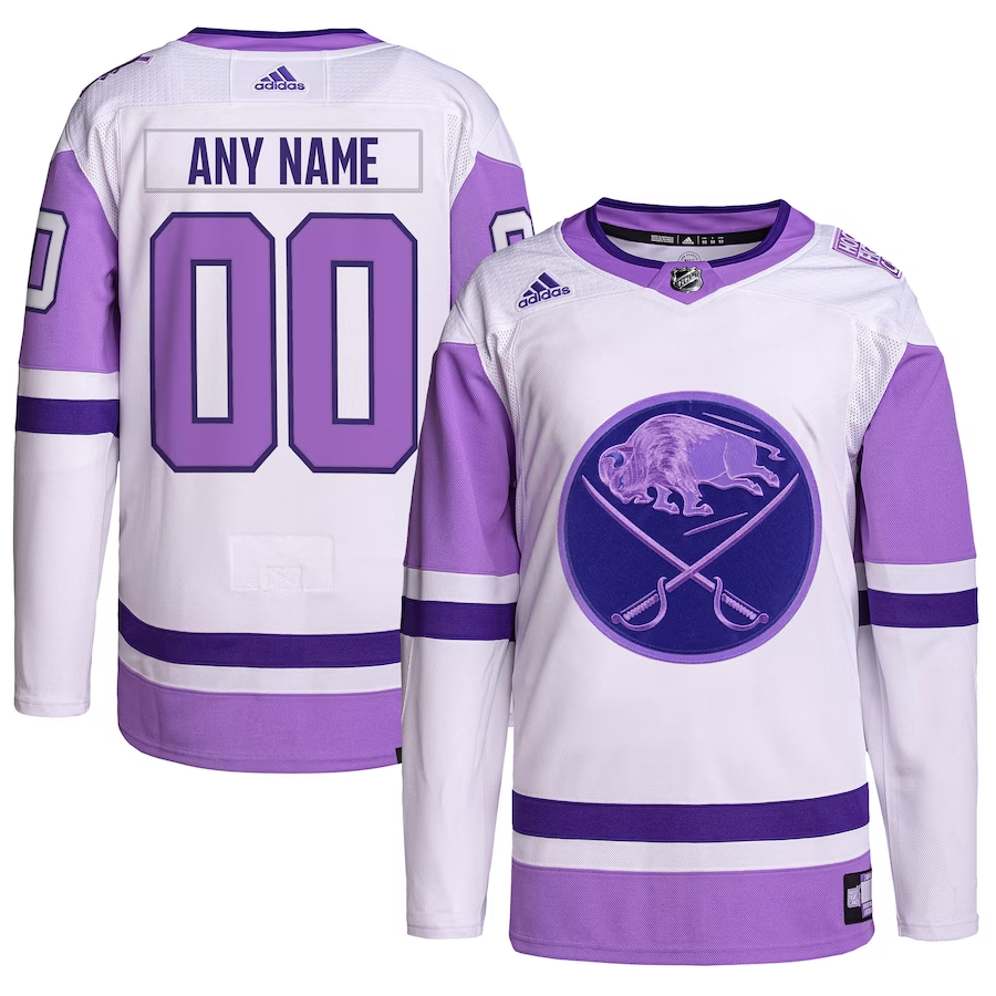Men's Buffalo Sabres White/Purple Hockey Fights Cancer Authentic Custom Jerseys