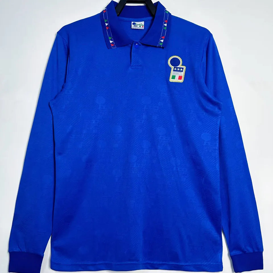 1994 Italy Home Blue Retro Long Sleeve Soccer Jersey Front