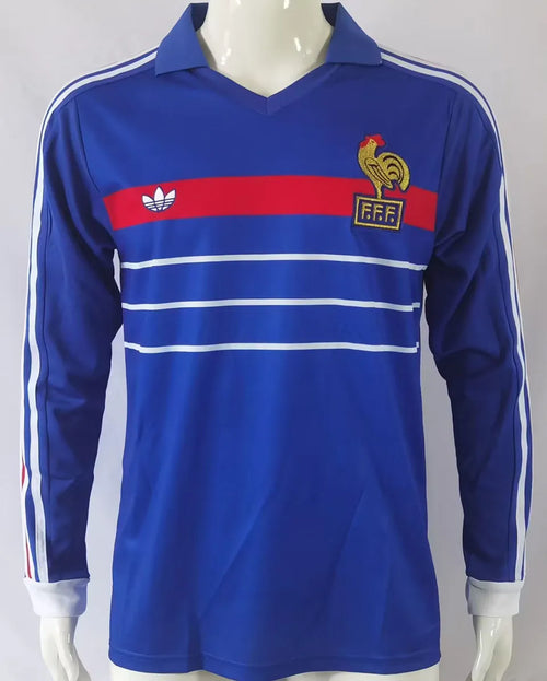 1982/84 France Home Blue Retro Long Sleeve Jersey Front