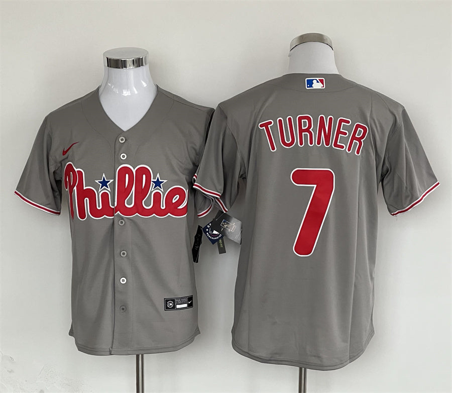 Men's Philadelphia Phillies Trea Turner #7 Gray Replica Player Jerseys