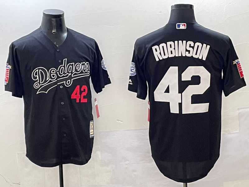 Men's Los Angeles Dodgers Jackie Robinson #42 Black Throwback Cooperstown Collection Limited Jerseys