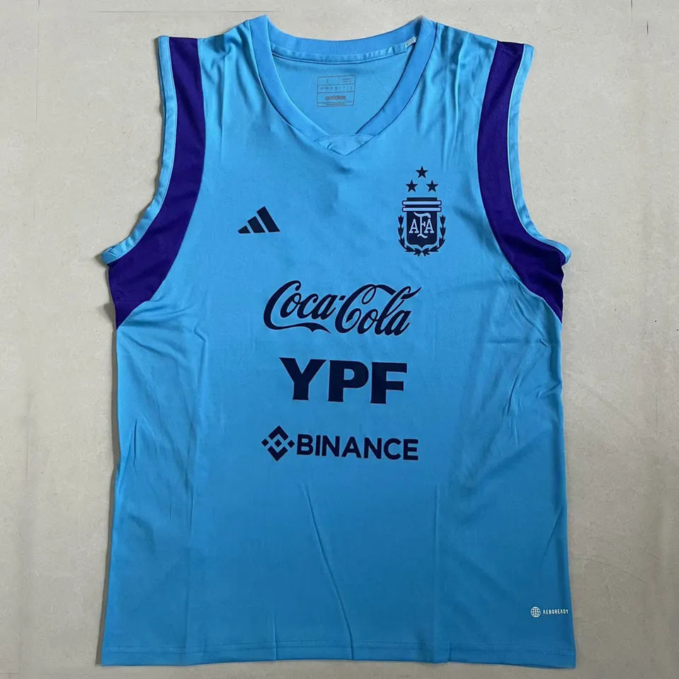 2024 Argentina Blue 3 Stars Vest Jersey 3星 背后有广告 Back