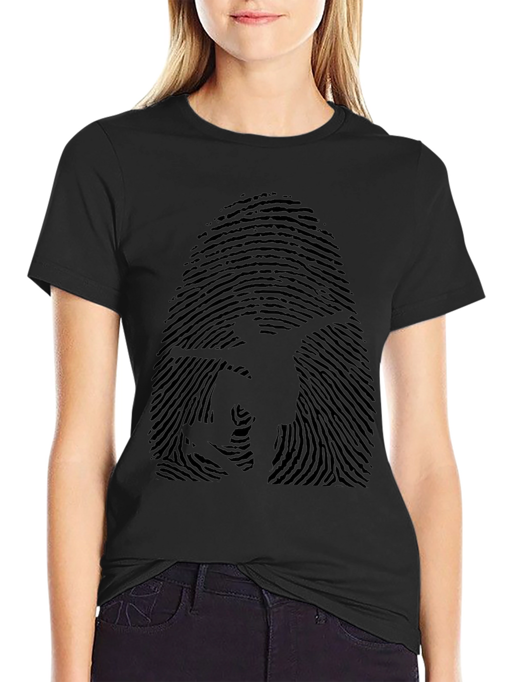 Fingerprint Skateboarder Graphic Tee - Black