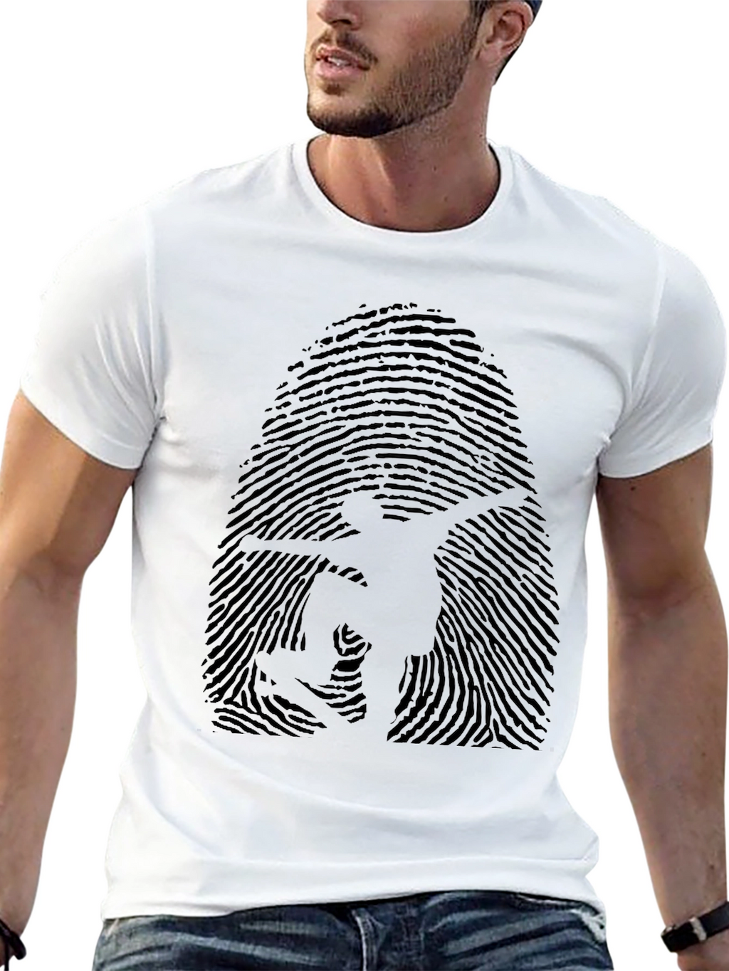 Fingerprint Skateboarder Graphic Tee - Black