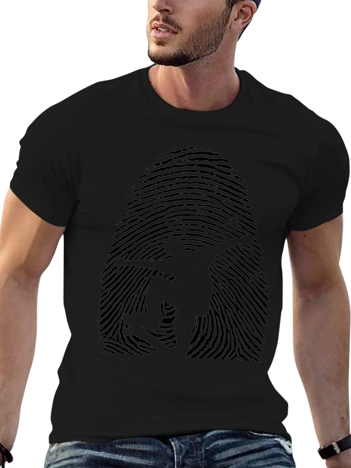 Fingerprint Skateboarder Graphic Tee - Black