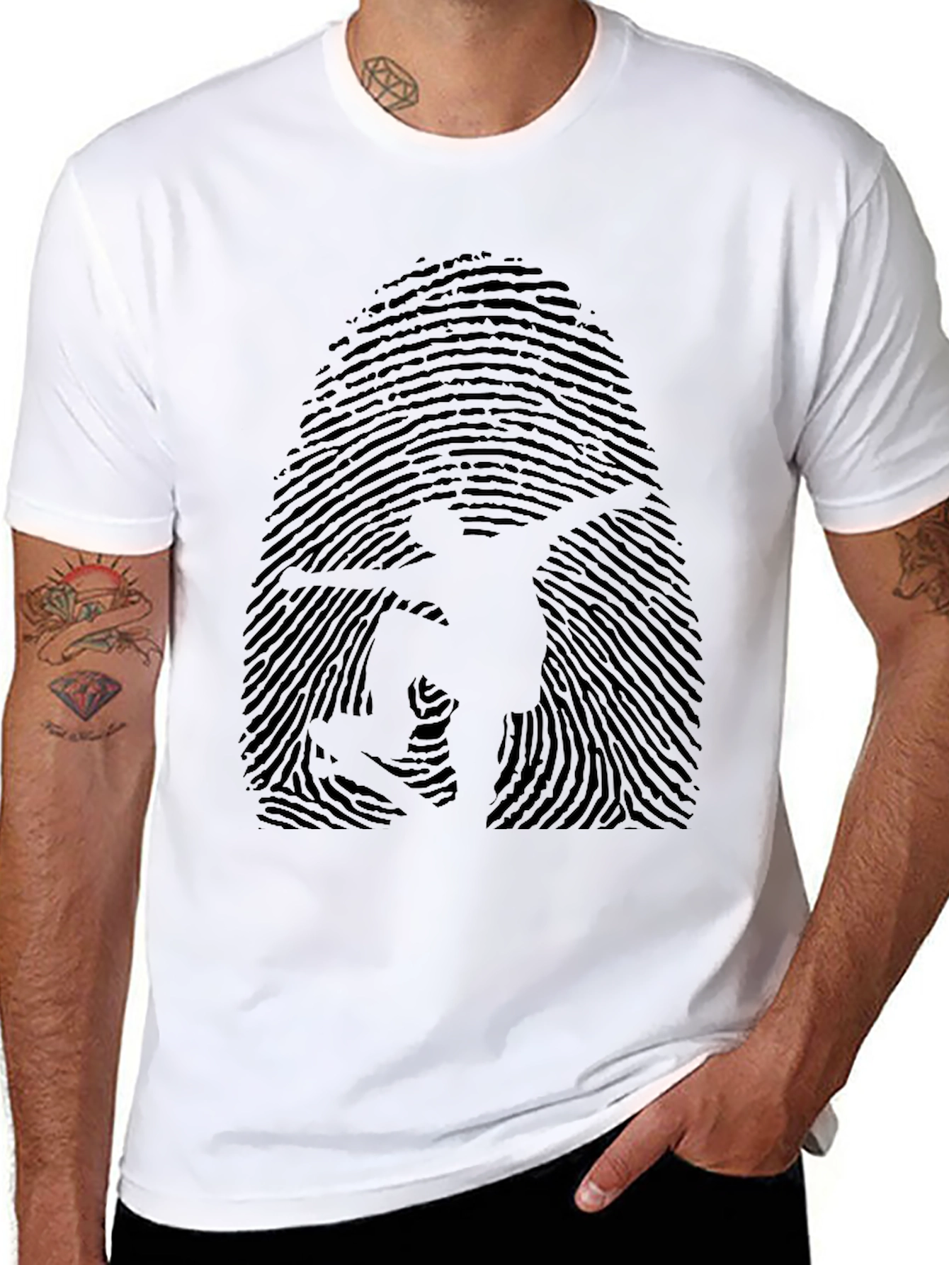 Fingerprint Skateboarder Graphic Tee - Black