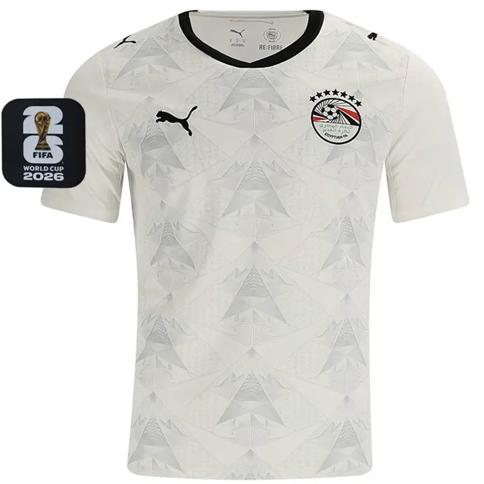 2026/27 Egypt Away White Fans Soccer Jersey (Have Right Patch 有右臂章 黑底白字） Front