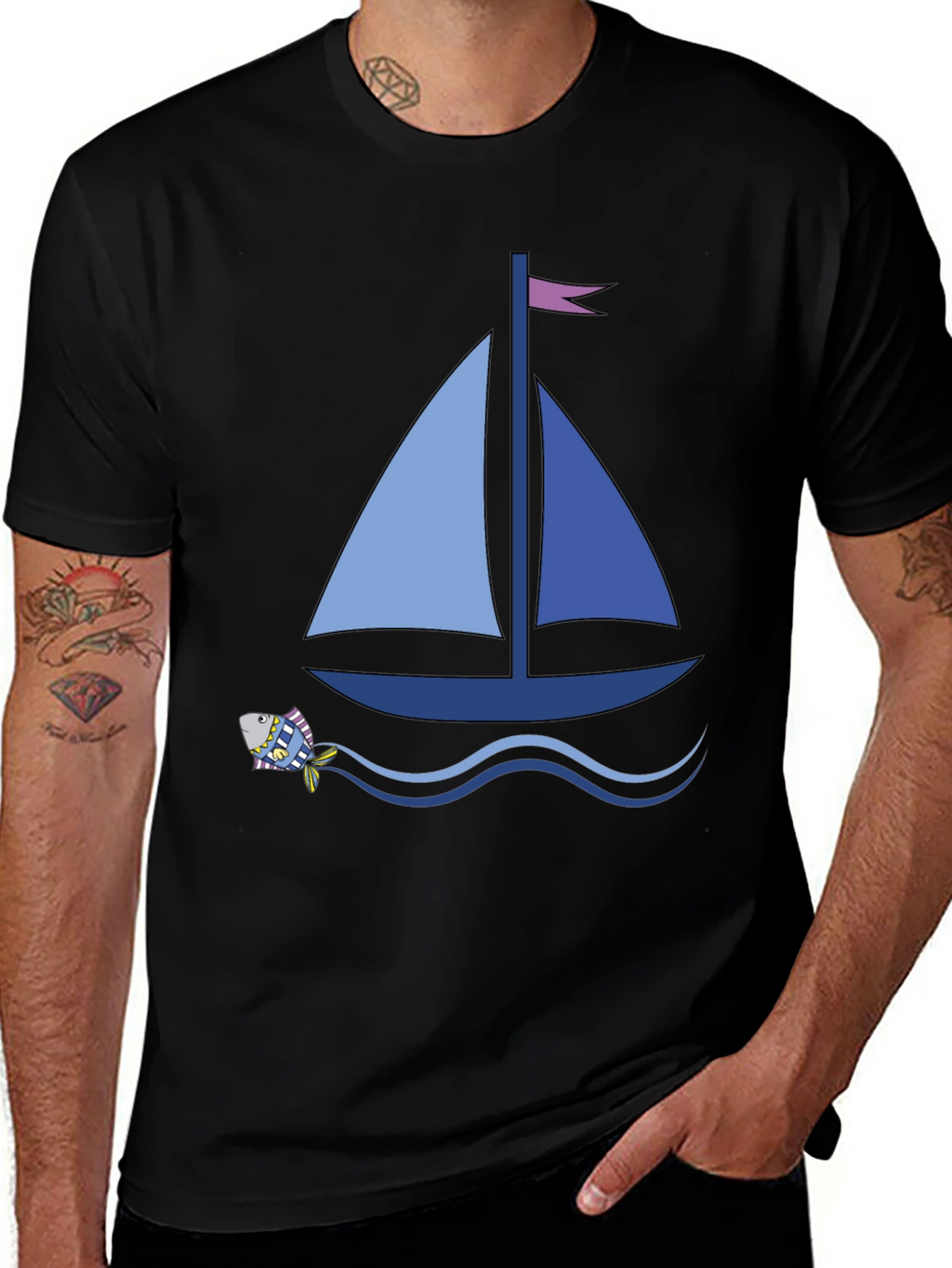 Sailboat Graphic Tee - Black Cotton Comfort