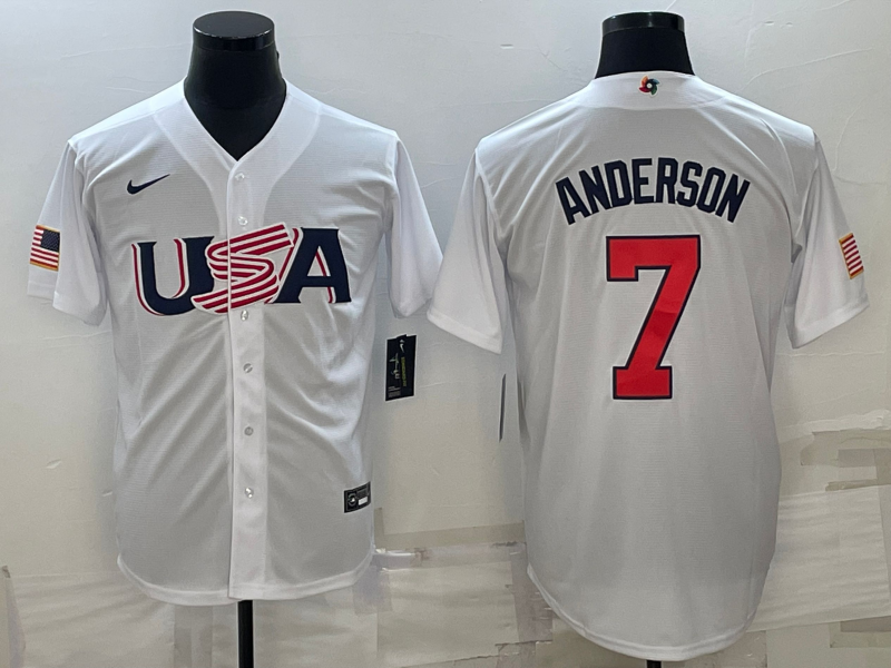Men's 2023 World Baseball Classic #7 Tim Anderson USA White Jerseys