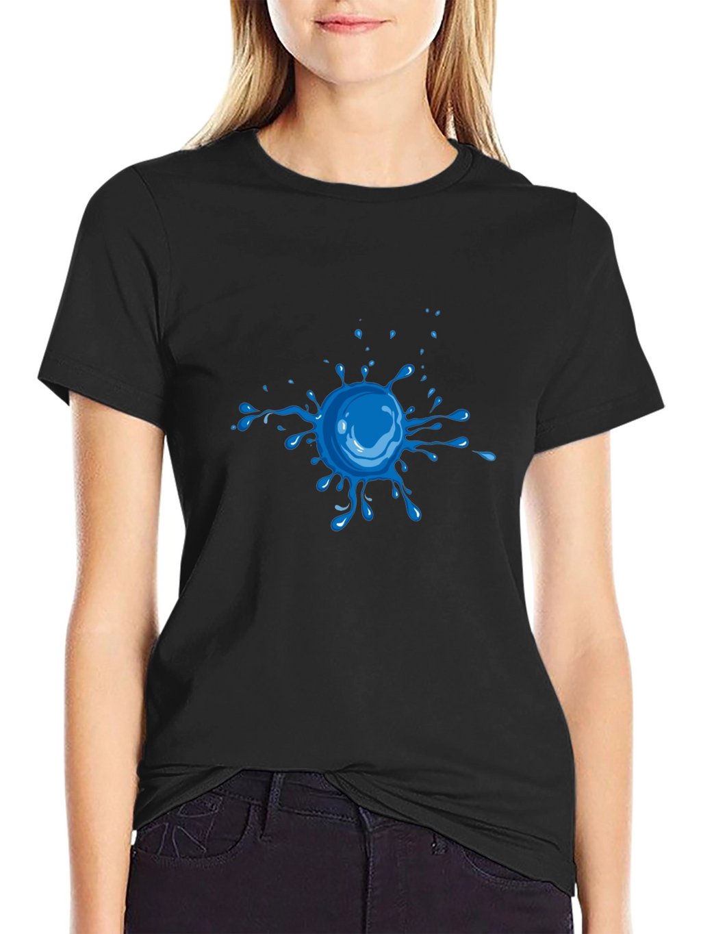 Cool Blue Splatter Graphic Tee - Black Cotton Shirt