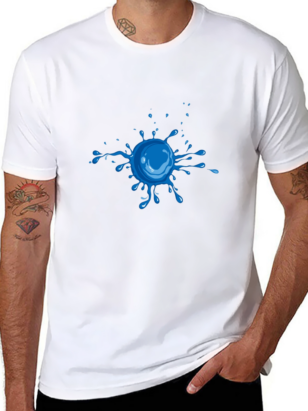 Cool Blue Splatter Graphic Tee - Black Cotton Shirt