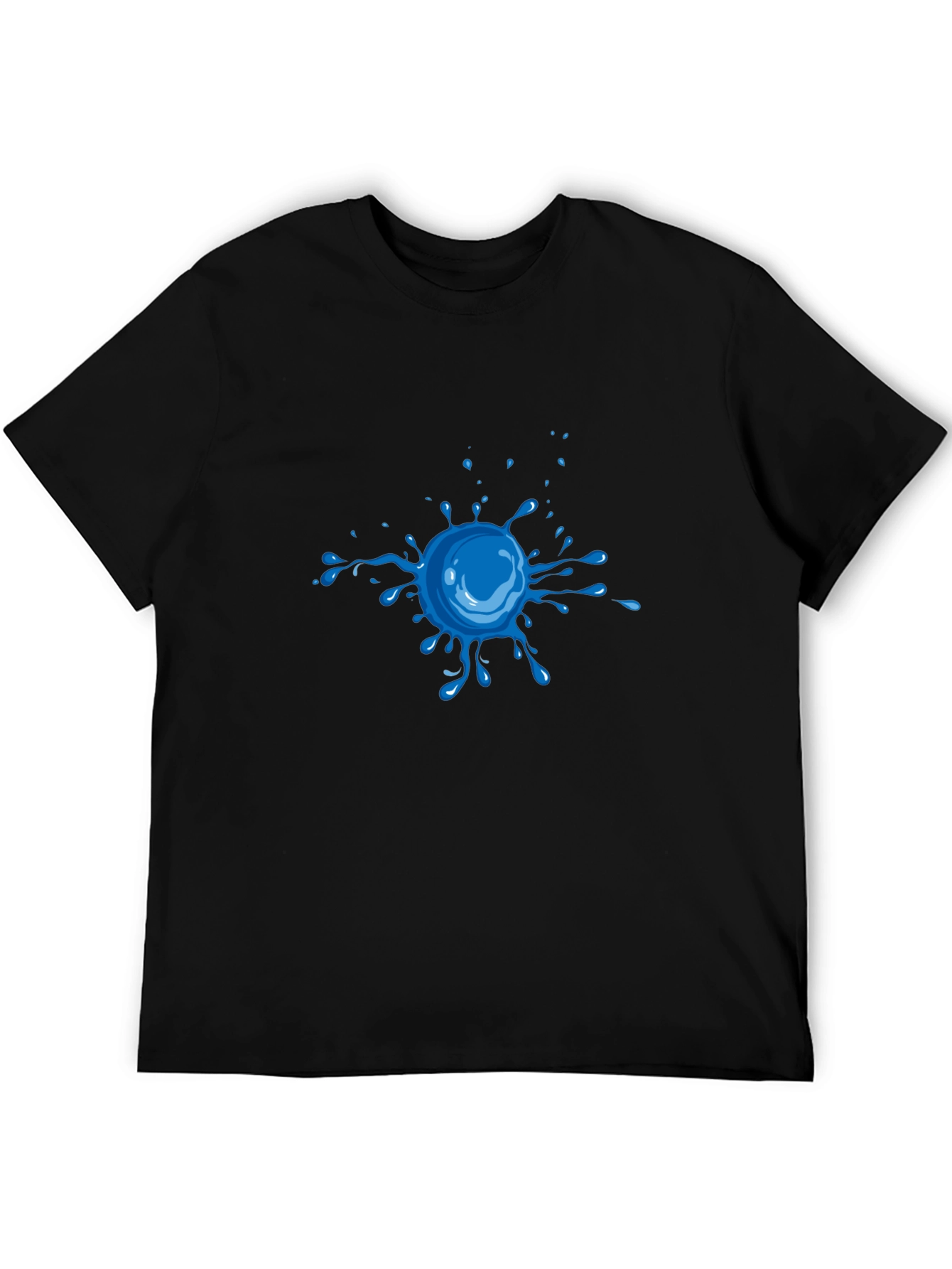Cool Blue Splatter Graphic Tee - Black Cotton Shirt