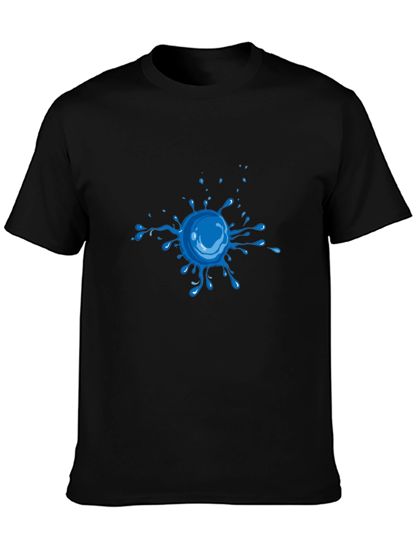 Cool Blue Splatter Graphic Tee - Black Cotton Shirt