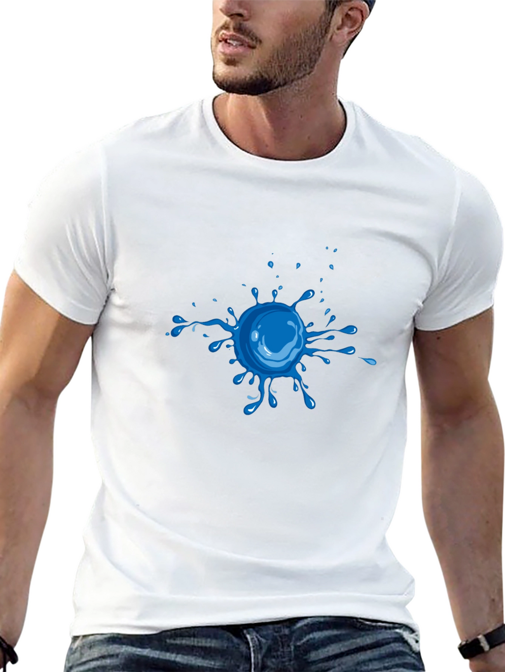 Cool Blue Splatter Graphic Tee - Black Cotton Shirt