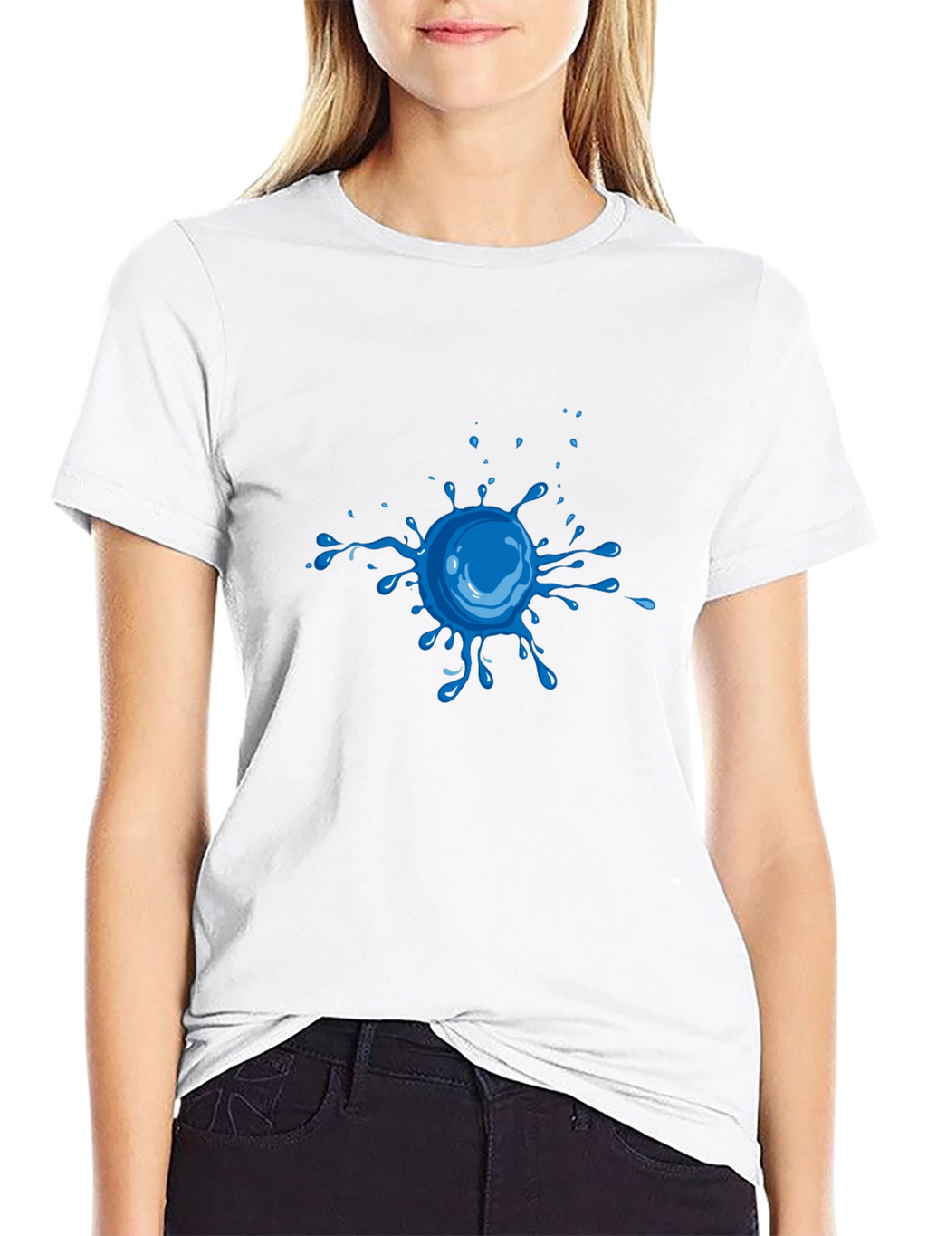 Cool Blue Splatter Graphic Tee - Black Cotton Shirt