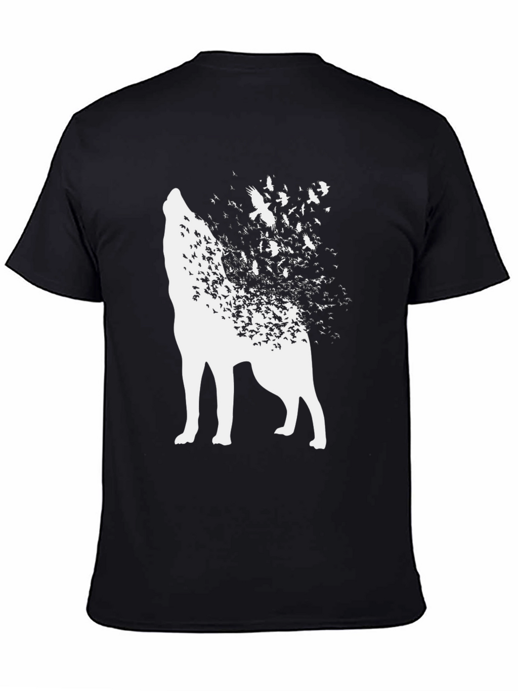 Wolf and Birds Graphic Tee - Black Cotton Blend