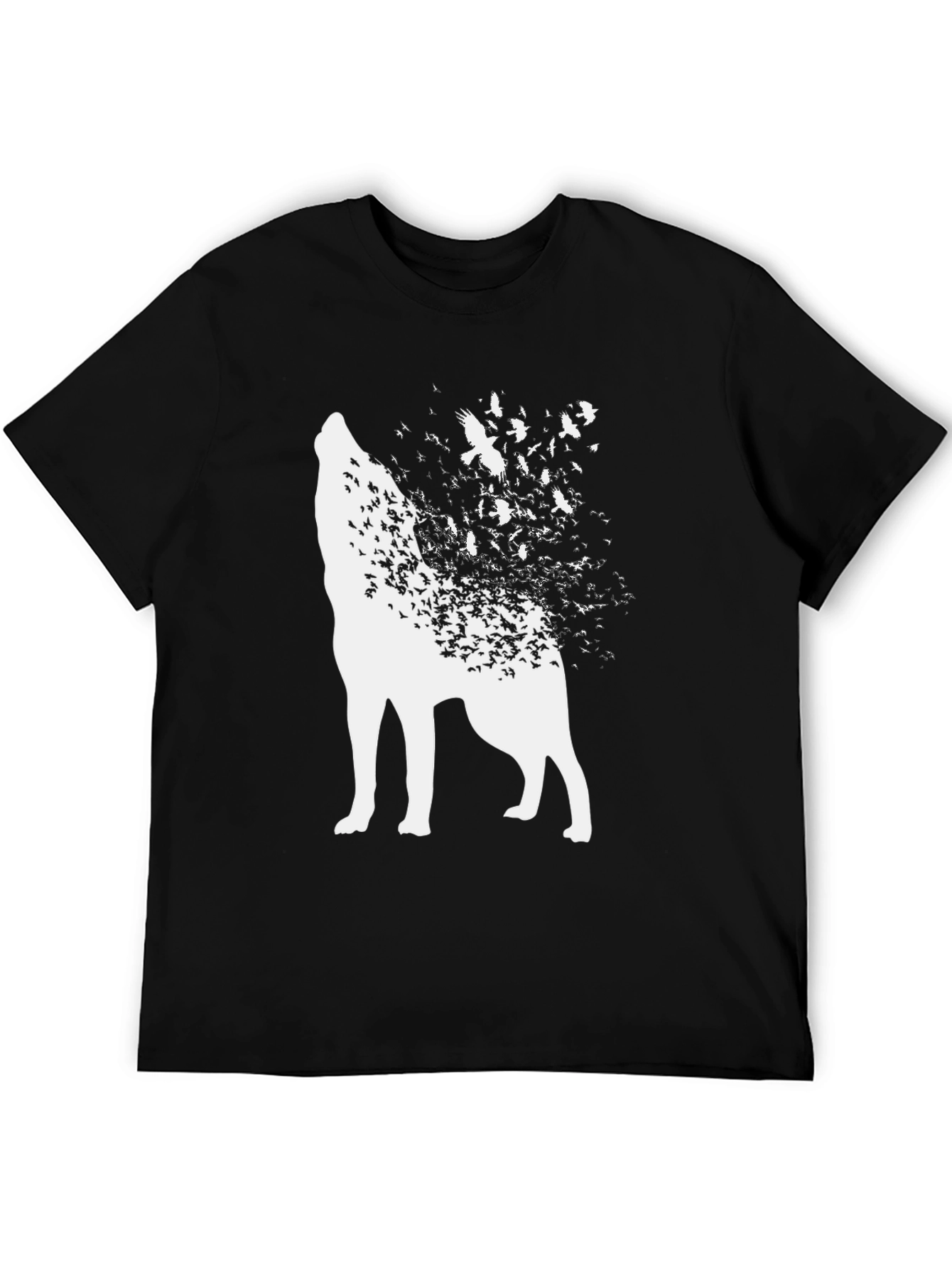 Wolf and Birds Graphic Tee - Black Cotton Blend