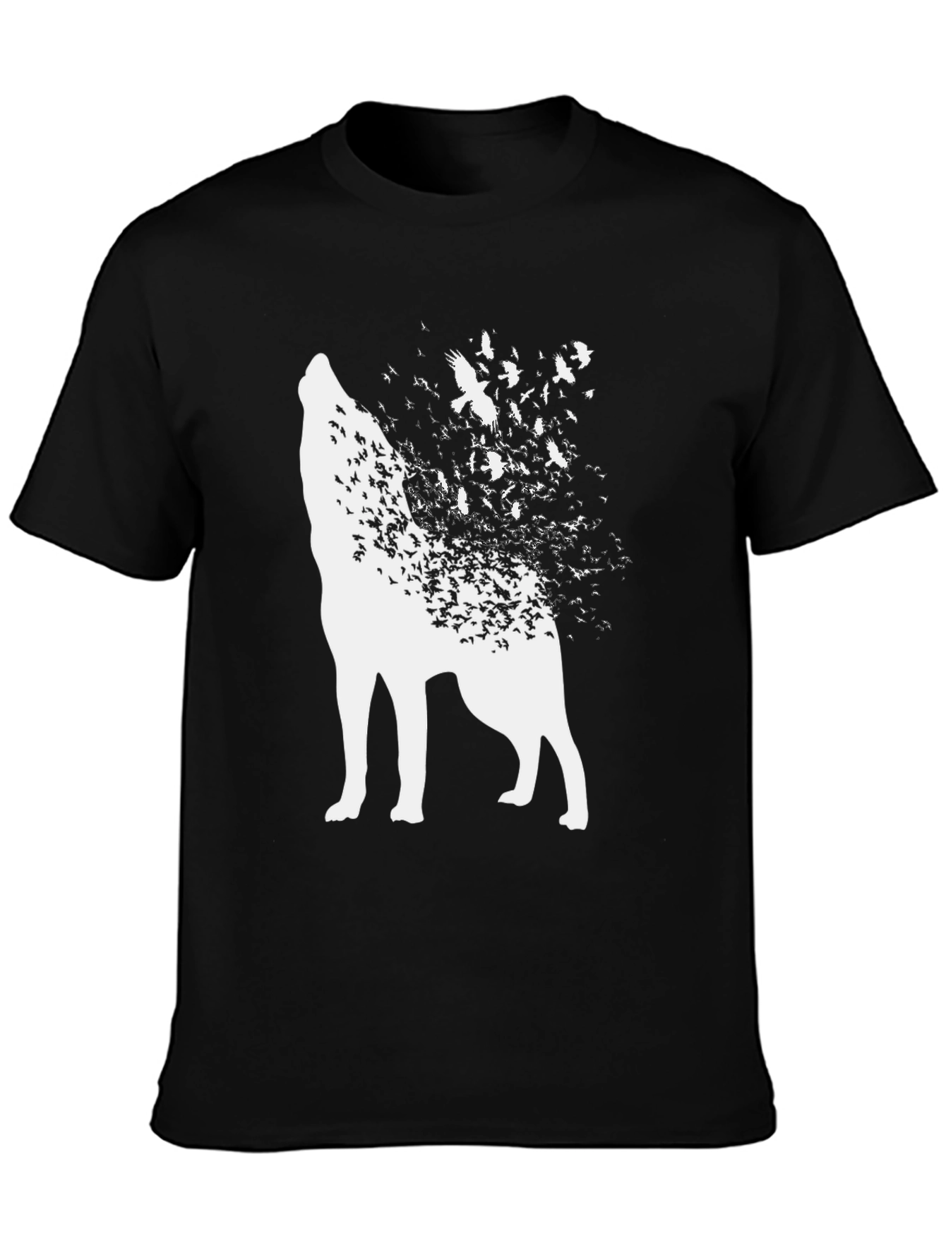 Wolf and Birds Graphic Tee - Black Cotton Blend