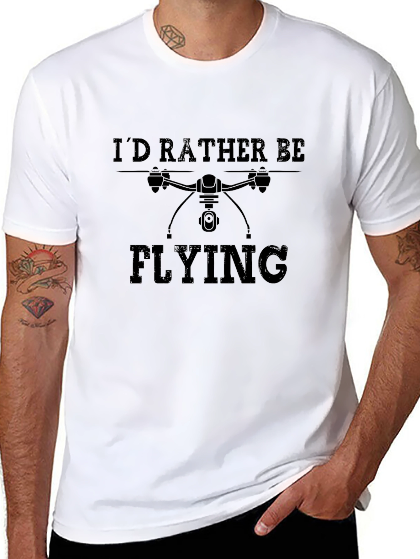 Id Rather Be Flying Drone Graphic Tee - Black