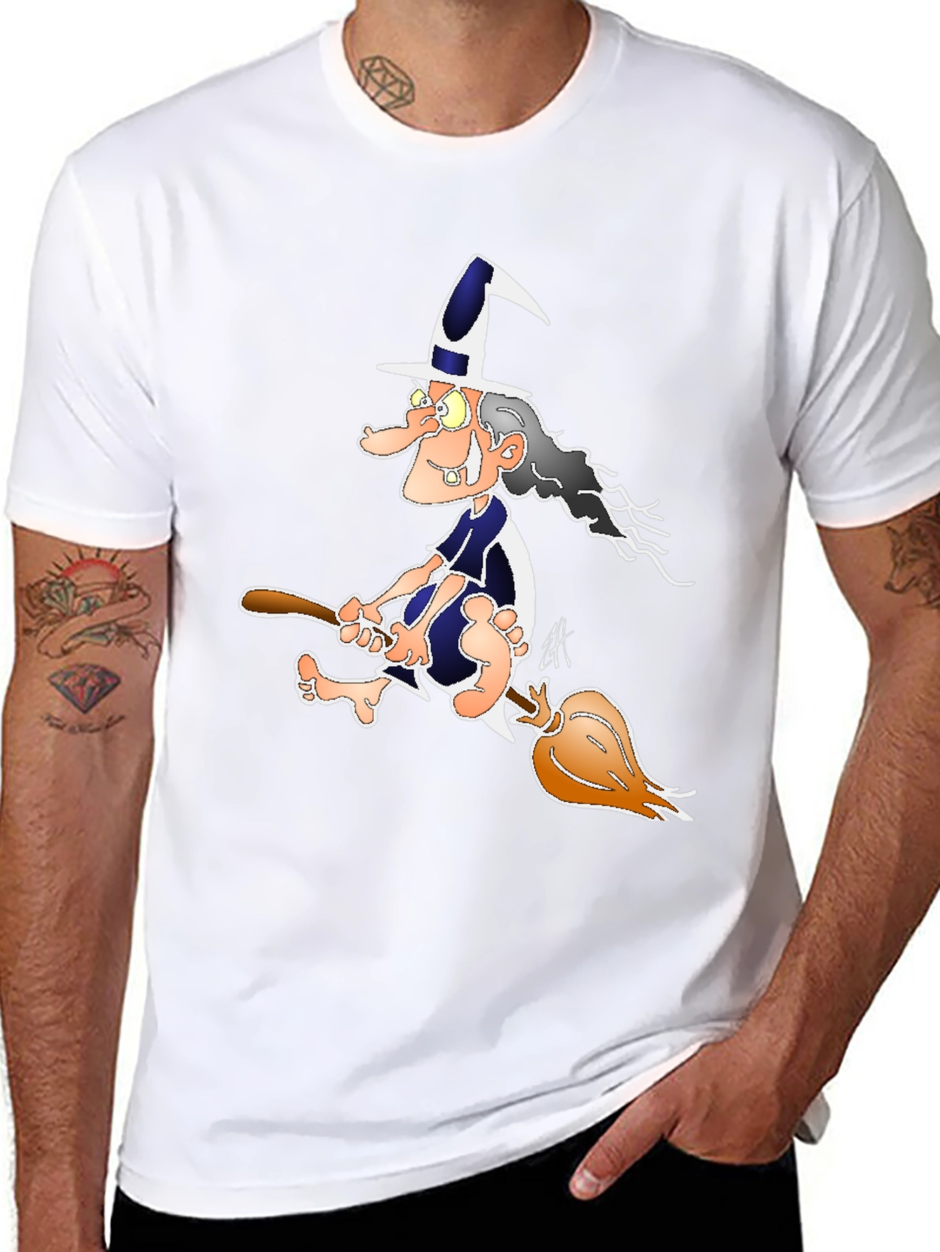 Witch on Broomstick Graphic Tee - Black