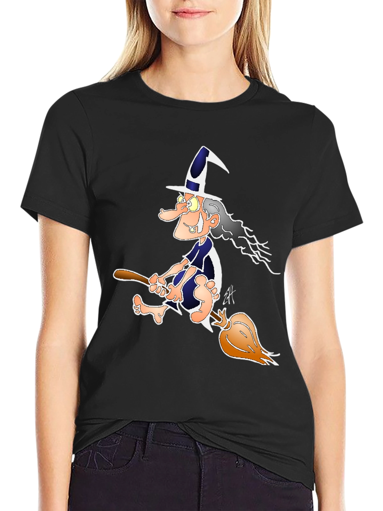 Witch on Broomstick Graphic Tee - Black