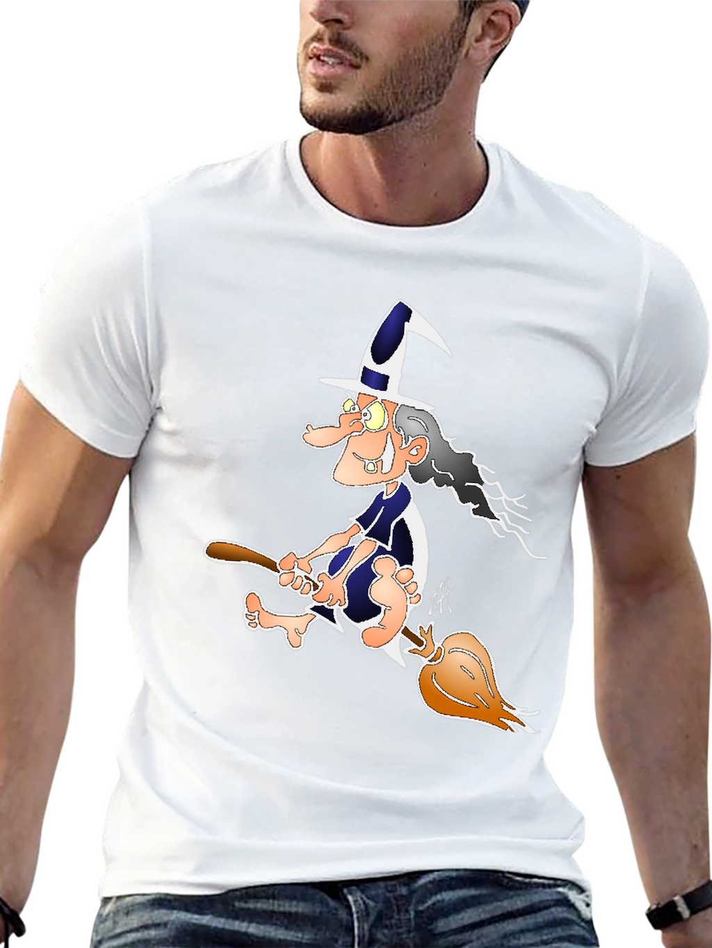 Witch on Broomstick Graphic Tee - Black
