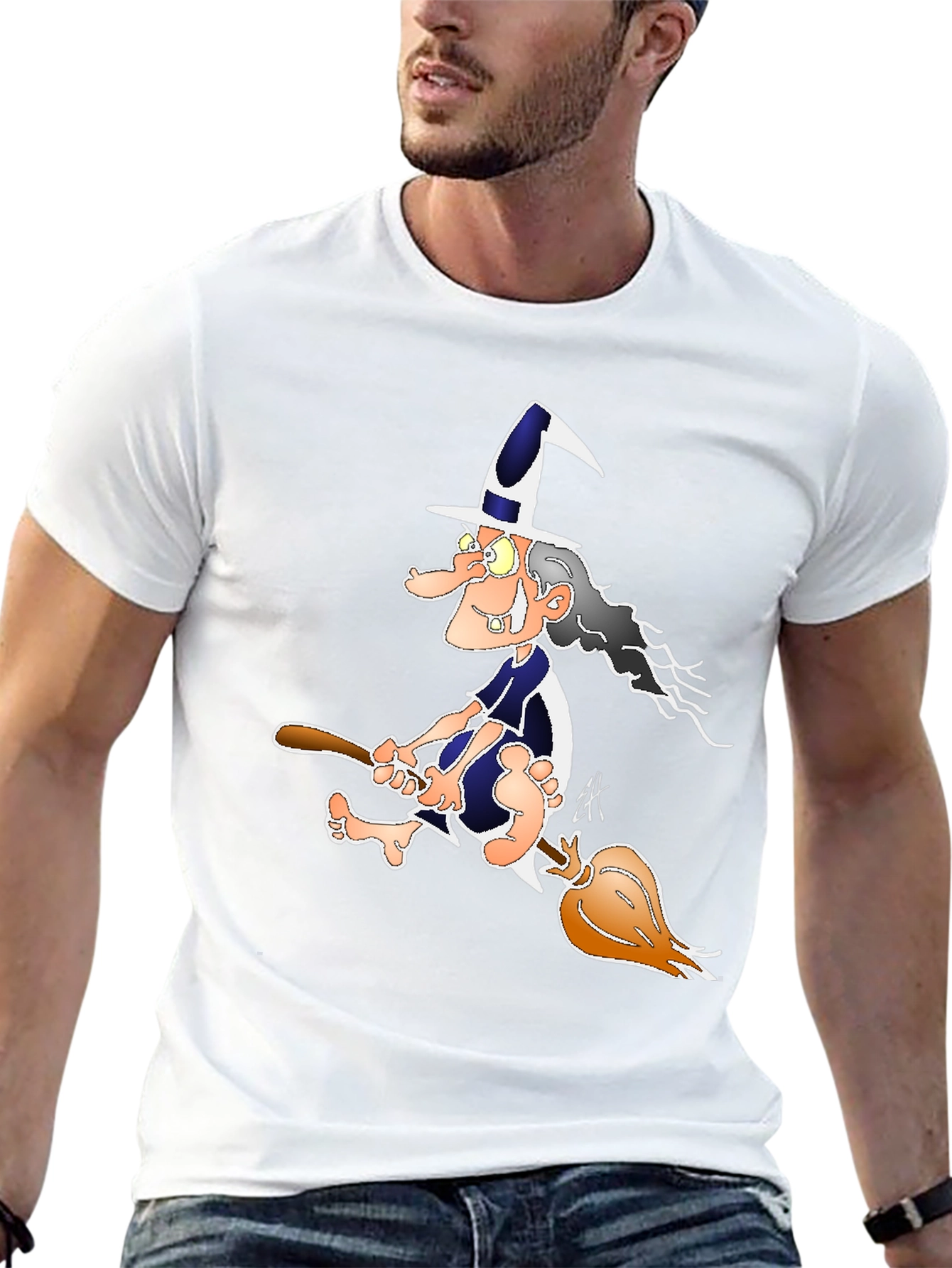 Witch on Broomstick Graphic Tee - Black