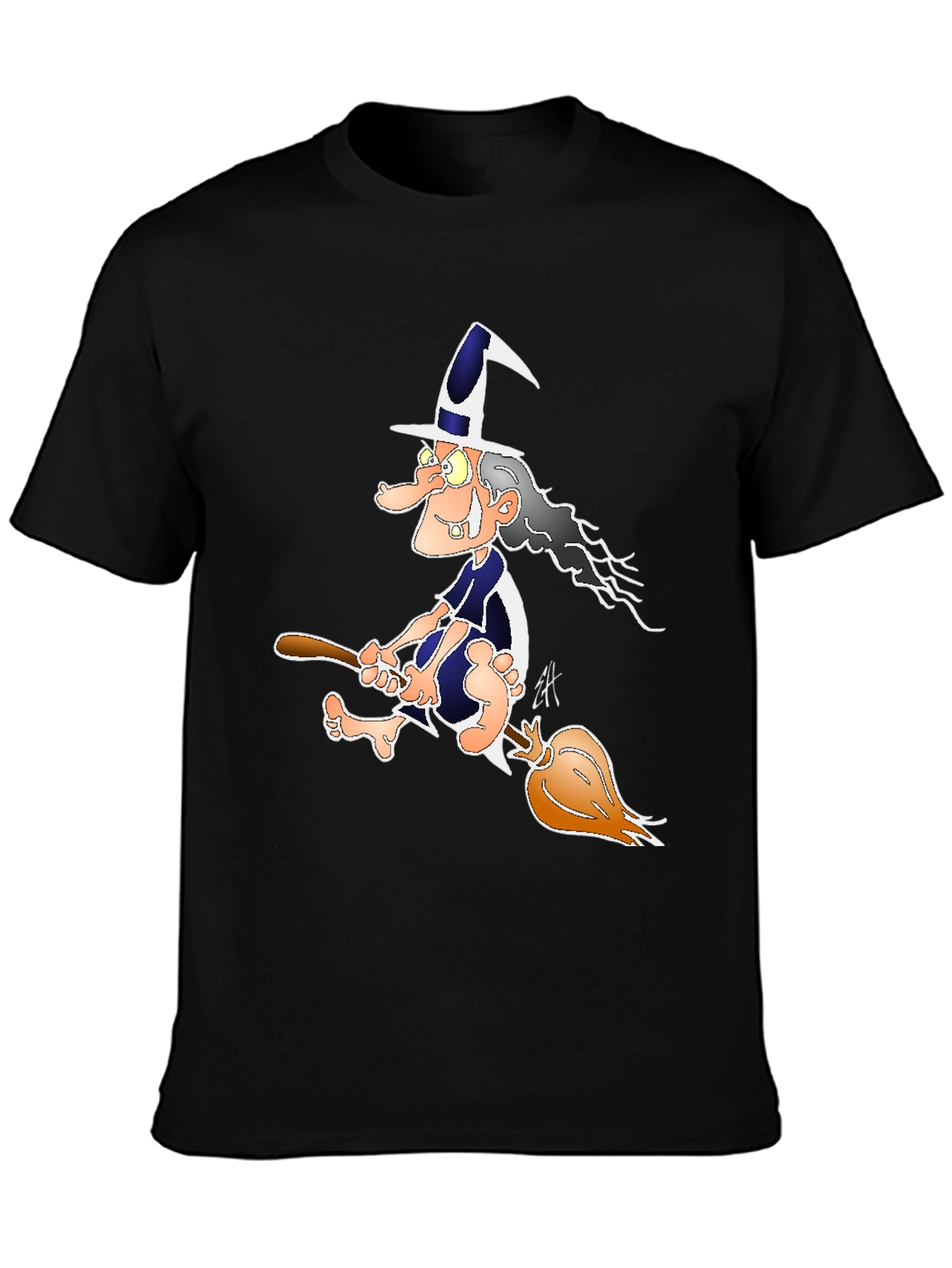 Witch on Broomstick Graphic Tee - Black