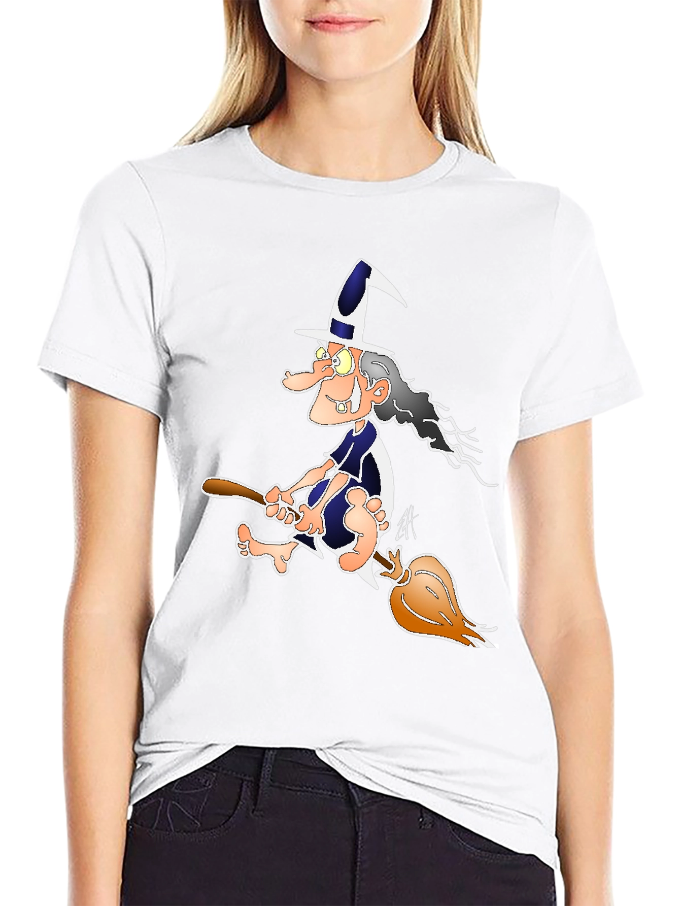 Witch on Broomstick Graphic Tee - Black