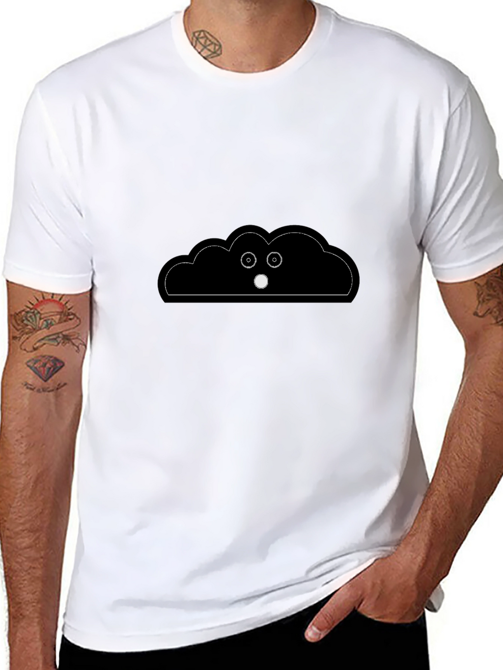 Funny Cloud Peeking T-Shirt - Black Cotton Tee
